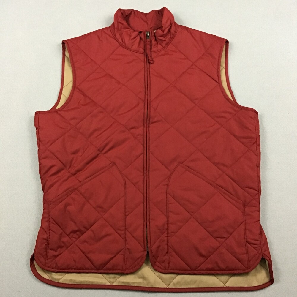 J. Crew Vest Men Medium Red Full Zip Quilted Sleeveless Jacket Lining Pocket M